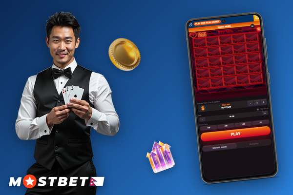 Mines at Mostbet showing bet input, mine selector and live cash-out multiplier