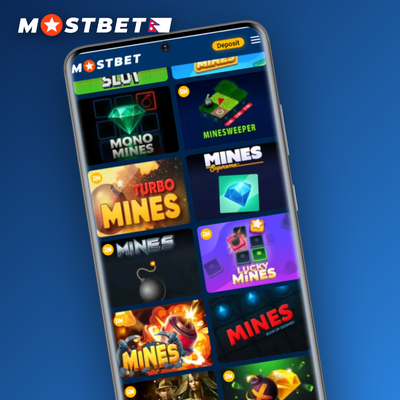 Mostbet Mines high-risk tile icon with red mines filling the grid and a bold multiplier