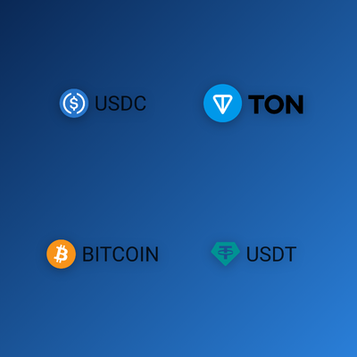 Crypto coin icons representing USDT Bitcoin and Ethereum payouts for Mostbet partners
